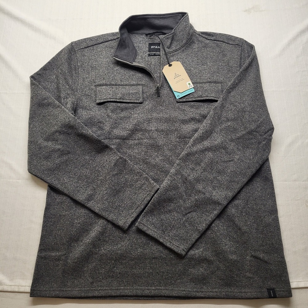 Prana Sweater Mens XL Gray Wool Blend 1/4 Zip Pullover Long Sleeve Brookland